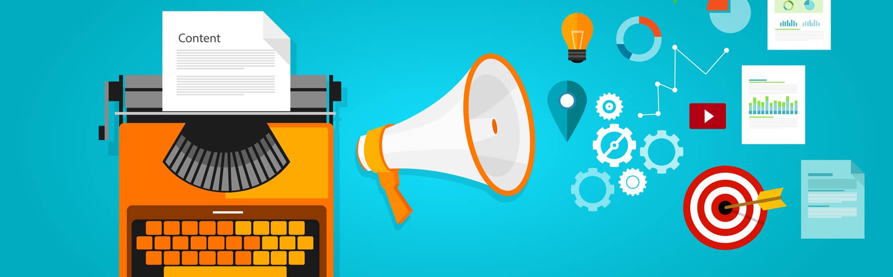 Illustration showing content marketing graphics.