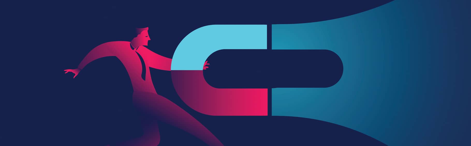 Graphic of a man holding on to a magnet.