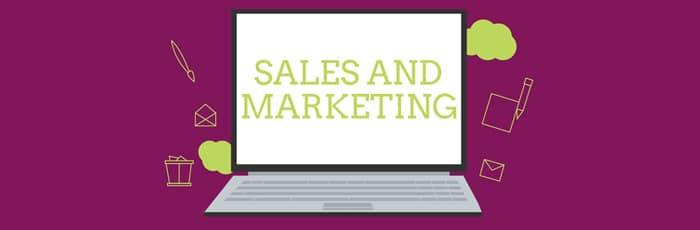 Graphic showing a laptop screen with the words 'Sales and Marketing'.