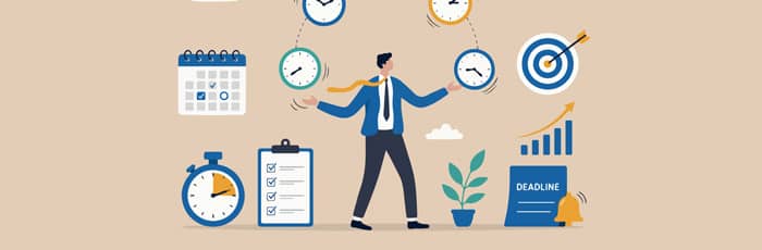 Graphic of a person surrounded by marketing metrics.
